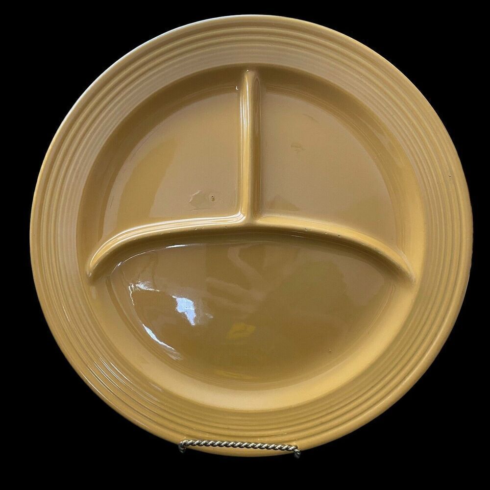 Vintage Fiesta Fiestaware Divided Grill Plate Yellow Compartment 10 1/2"